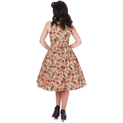 Annie Retro Floral Swing Dress in Beige Floral