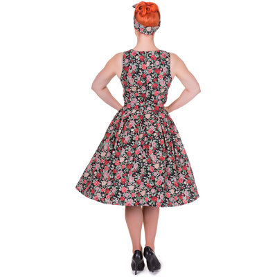 Annie Retro Floral Swing Dress in Black Floral