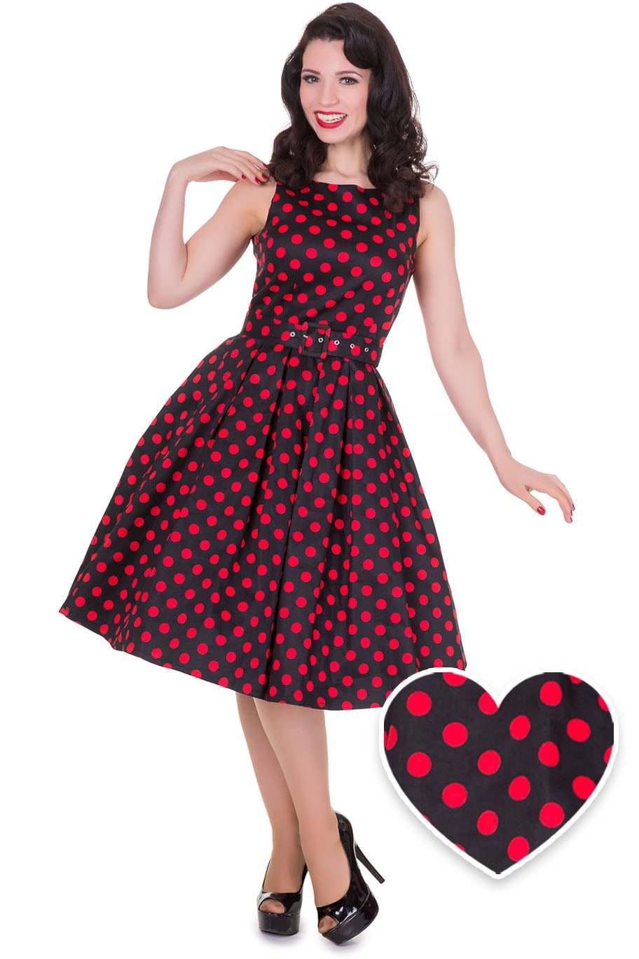 EU STOCK Annie Black Swing Dress with Red Polka Dots