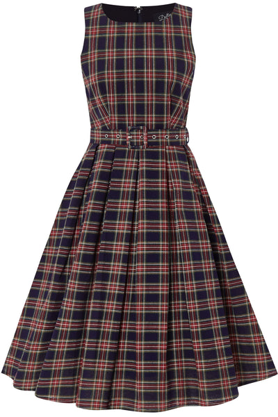 PRE ORDER Annie Retro Check Swing Dress in Black & Red