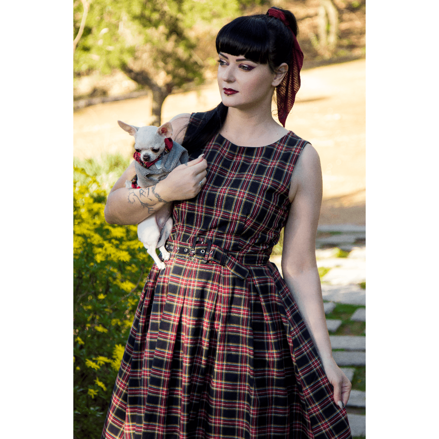 PRE ORDER Annie Retro Check Swing Dress in Black & Red