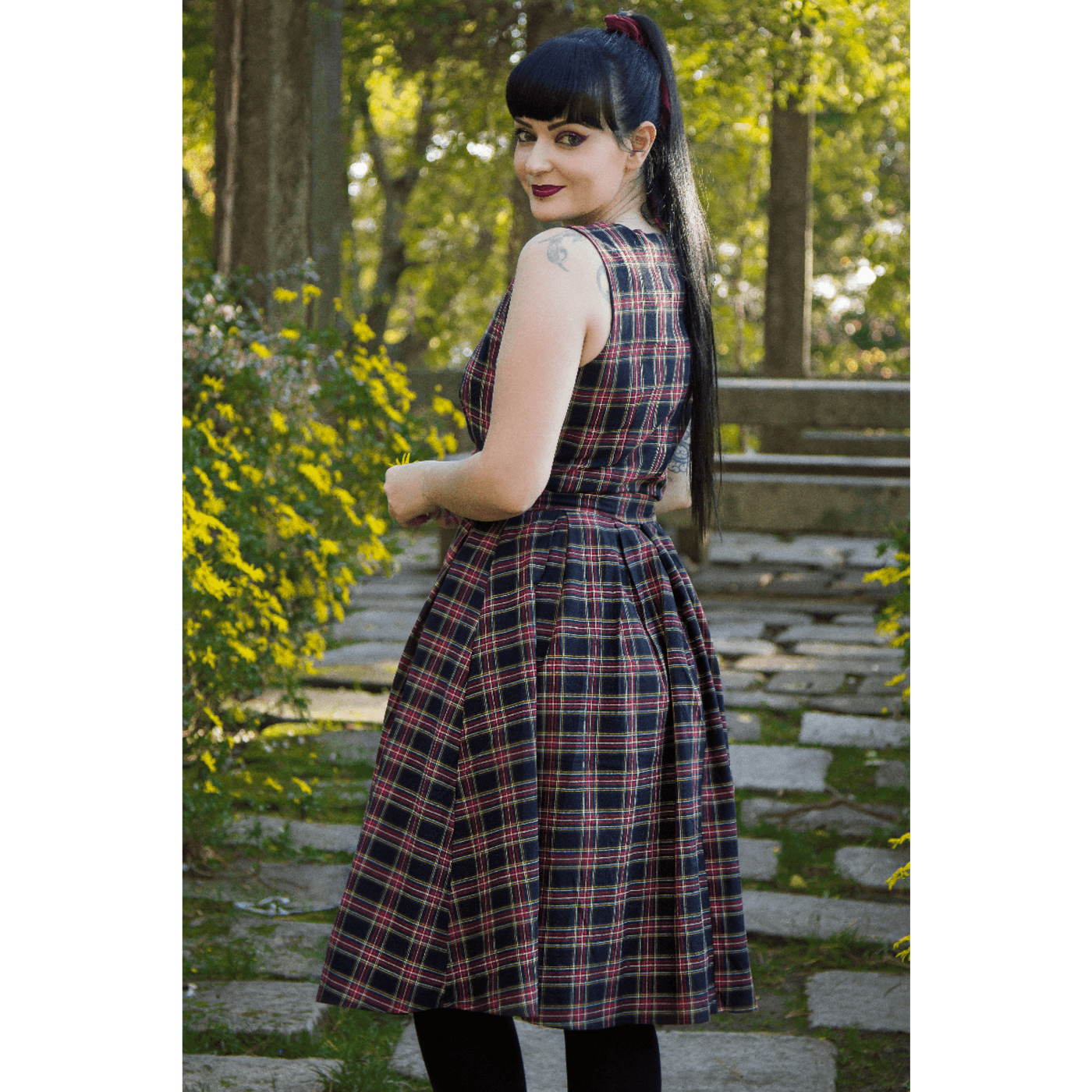 PRE ORDER Annie Retro Check Swing Dress in Black & Red