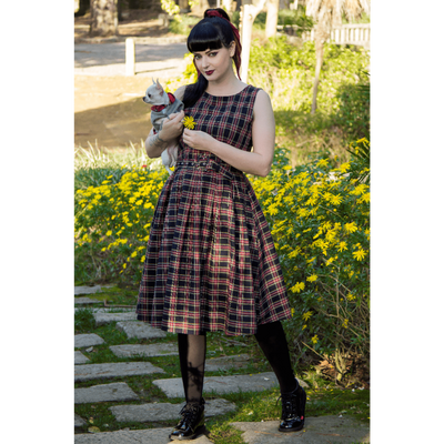 PRE ORDER Annie Retro Check Swing Dress in Black & Red