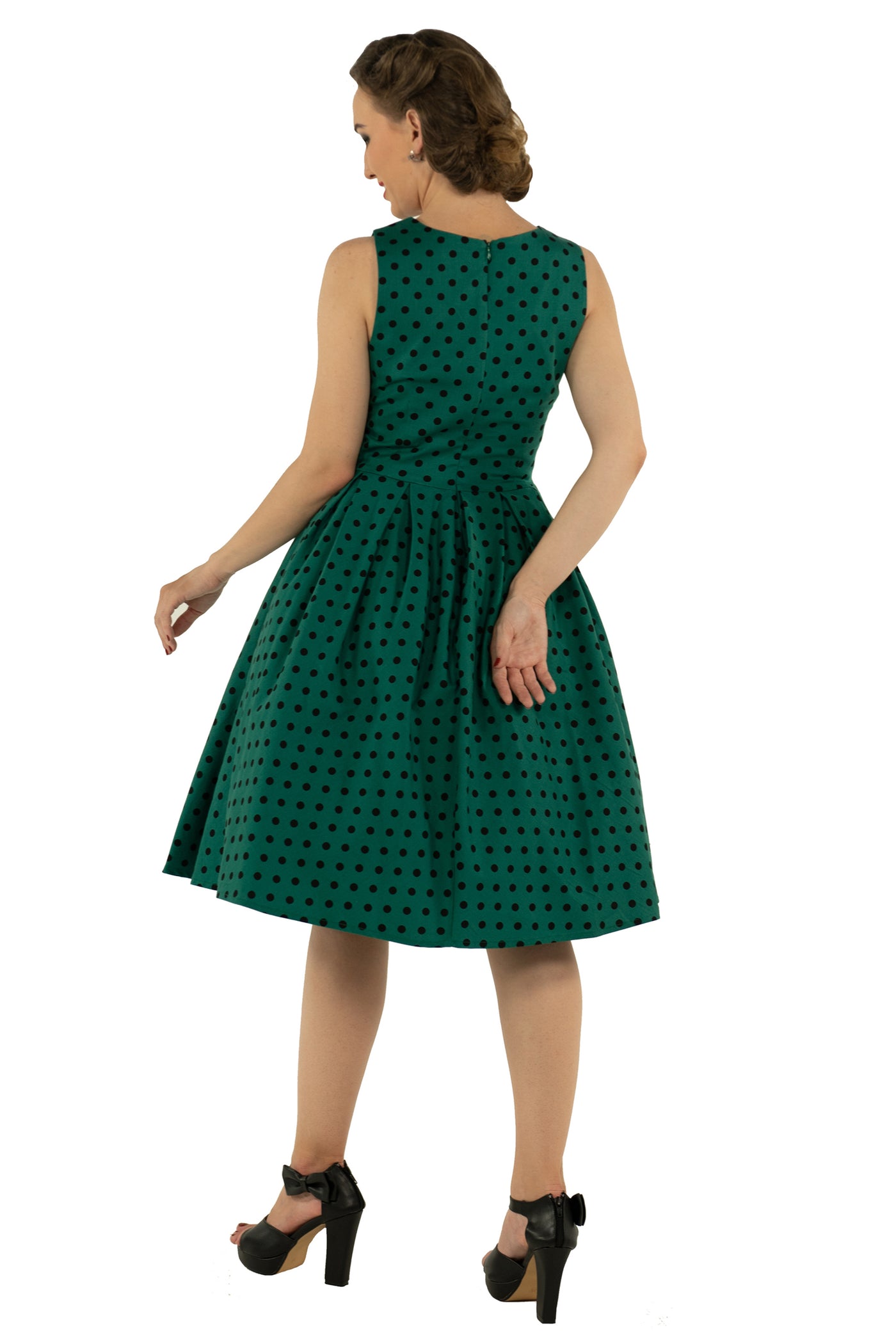 EUC Annie Polka Dot Swing Dress in Green/Black