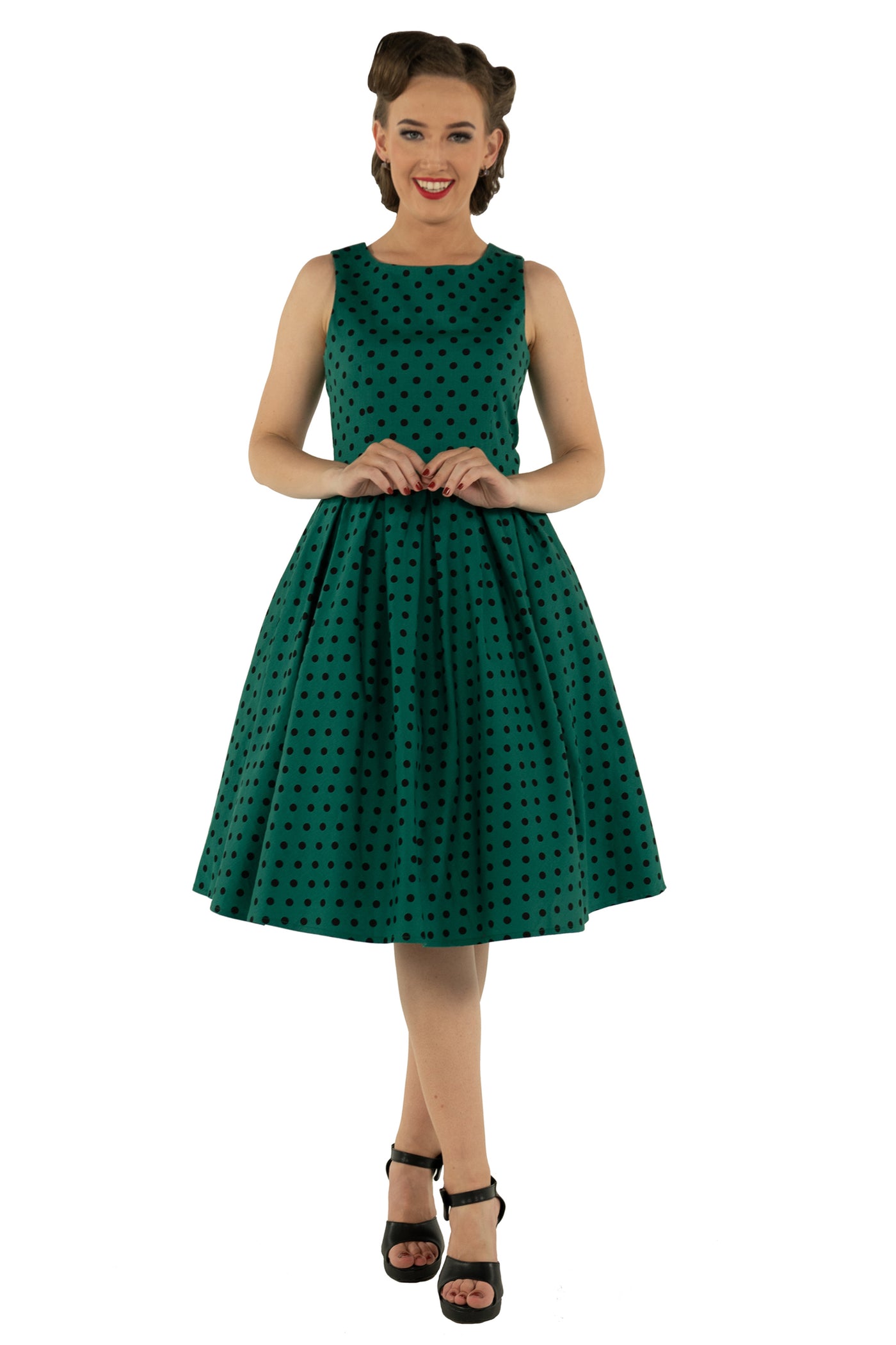 EUC Annie Polka Dot Swing Dress in Green/Black