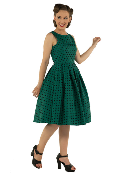 EUC Annie Polka Dot Swing Dress in Green/Black