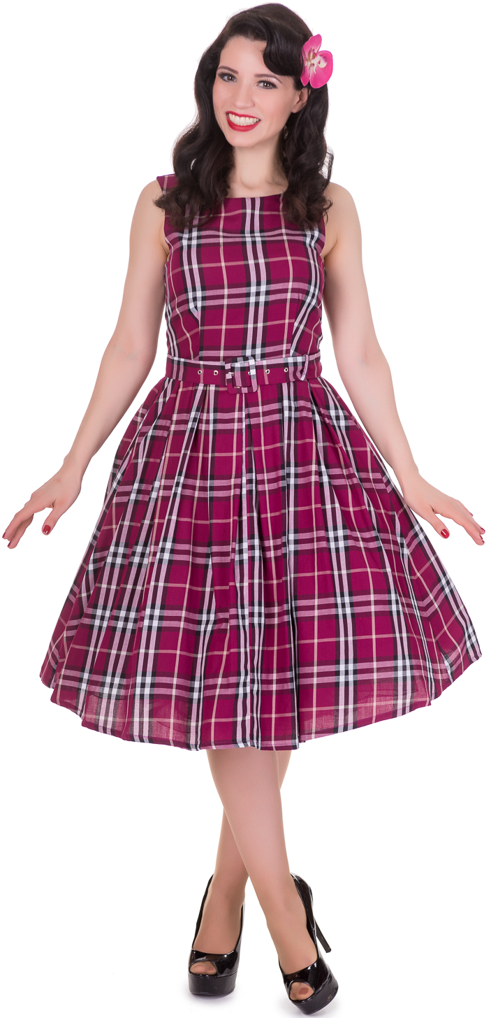 Annie Retro Check Swing Dress in Purple Big Checks