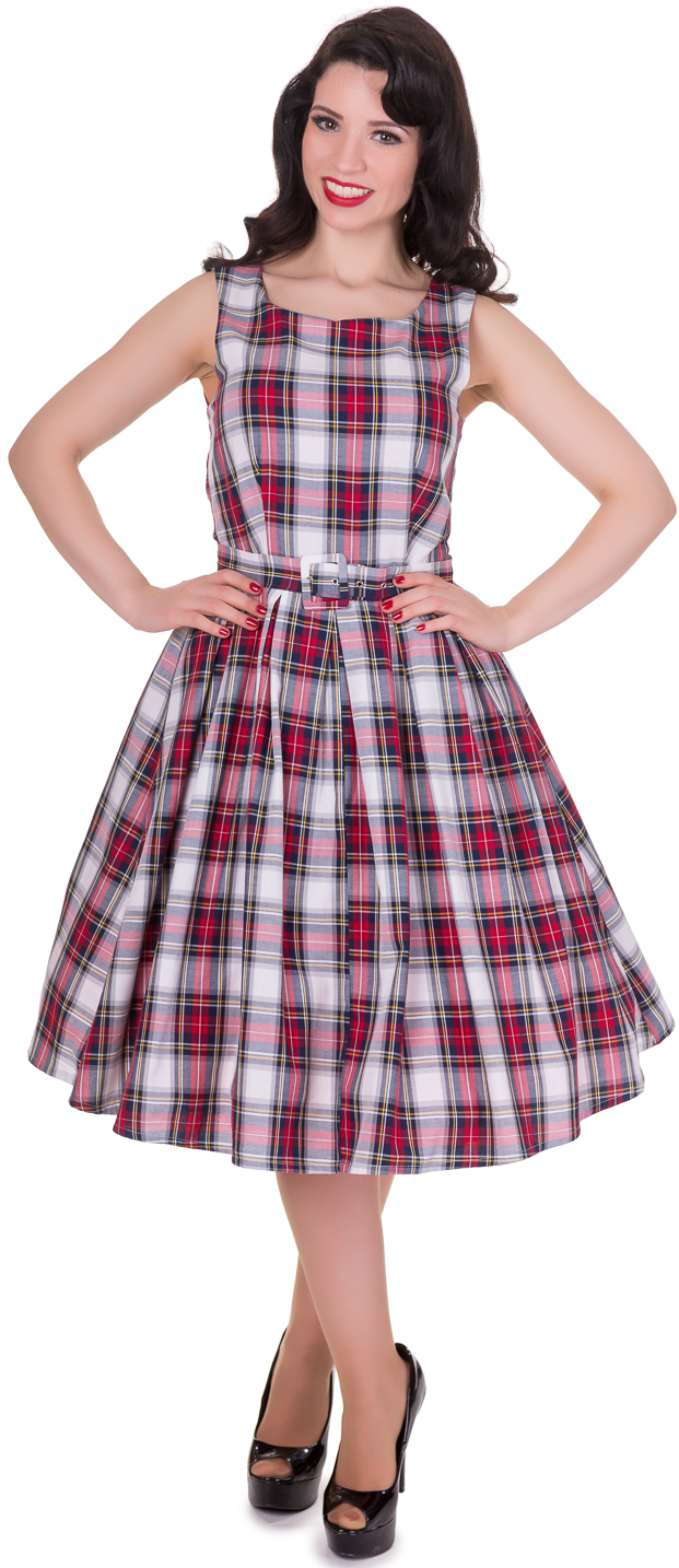 Annie Retro Check Swing Dress in Red/White