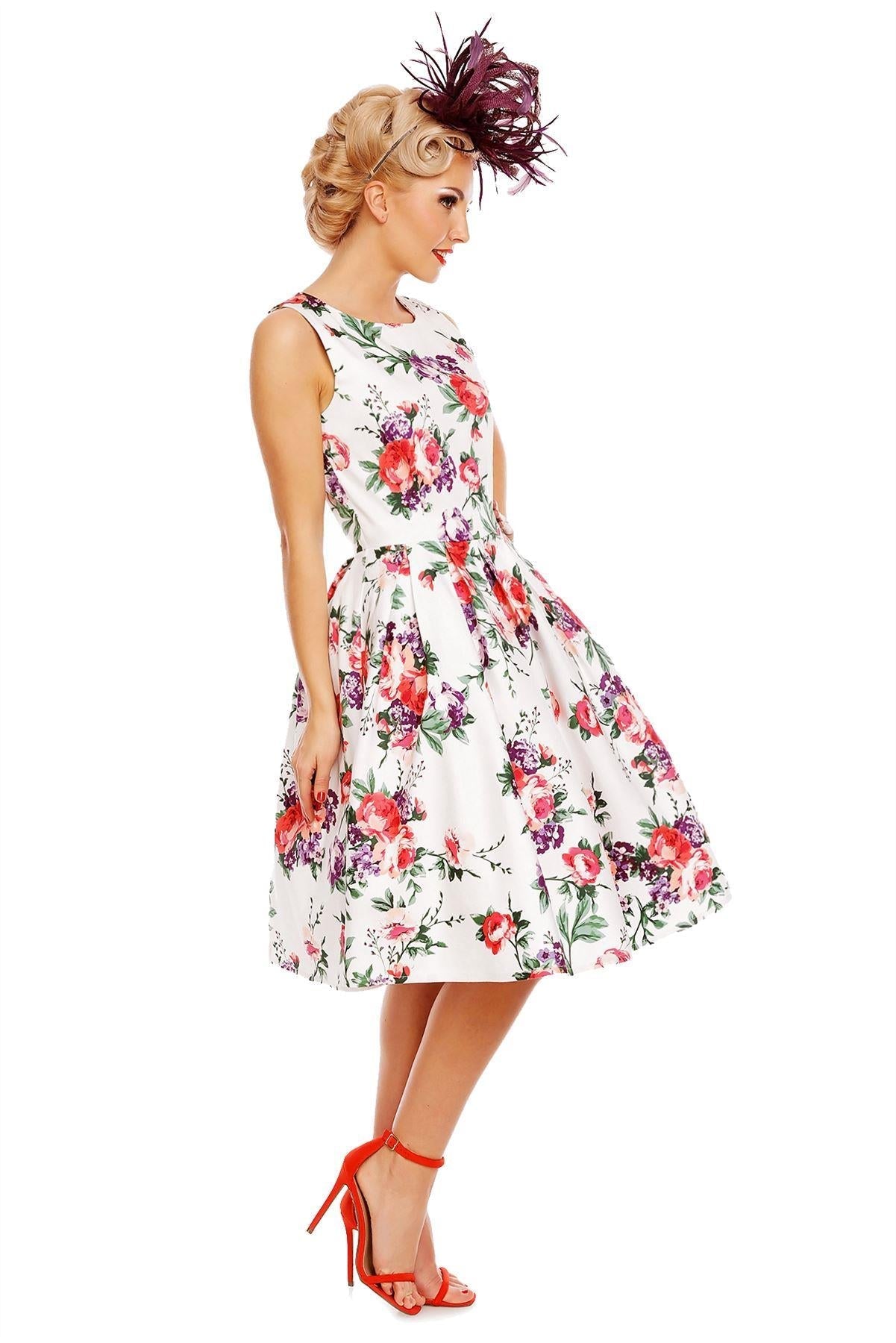 EUC Annie Floral Retro Swing Dress in White