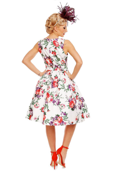 EUC Annie Floral Retro Swing Dress in White