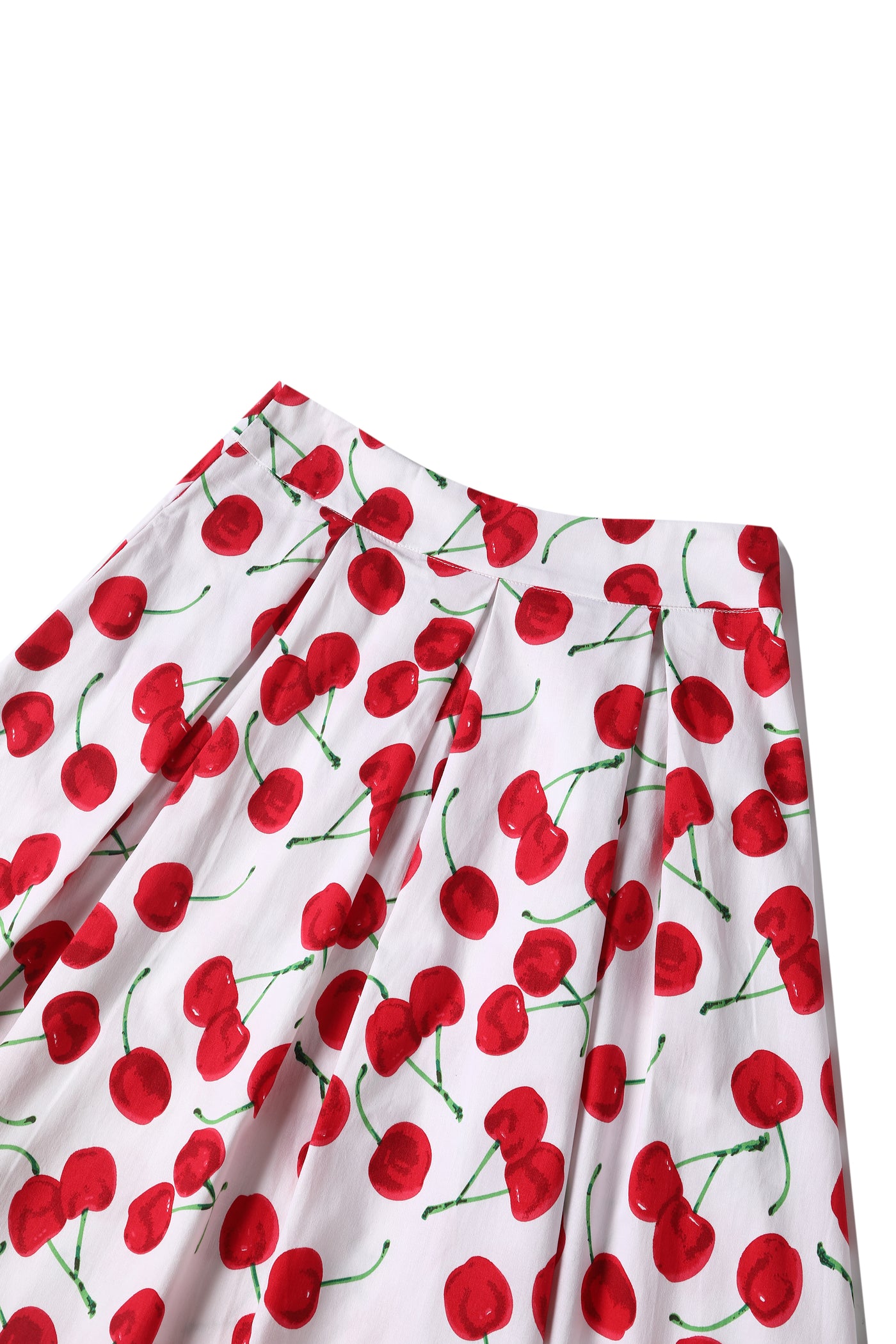 Carolyn White Box Pleat Cherry Print Swing Skirt