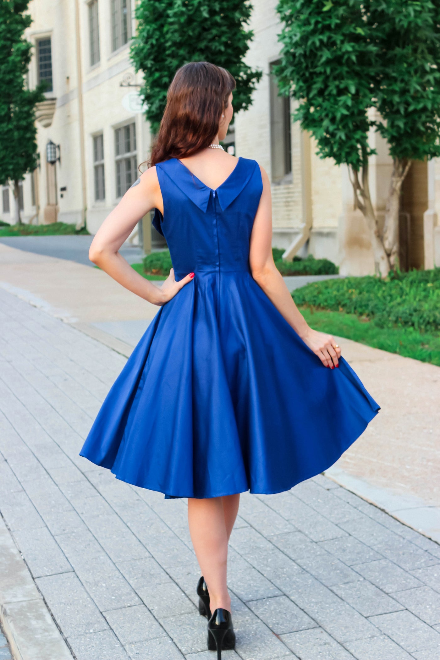 PRE-ORDER Grace Pleated 50's Style Swing Dress in All Blue