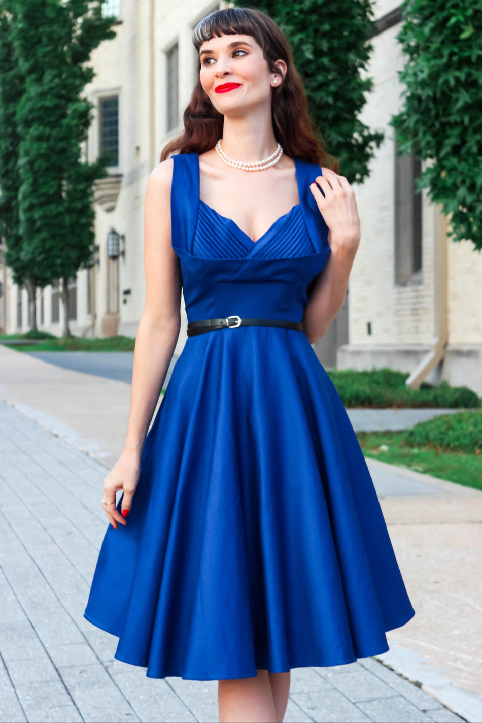 PRE-ORDER Grace Pleated 50's Style Swing Dress in All Blue