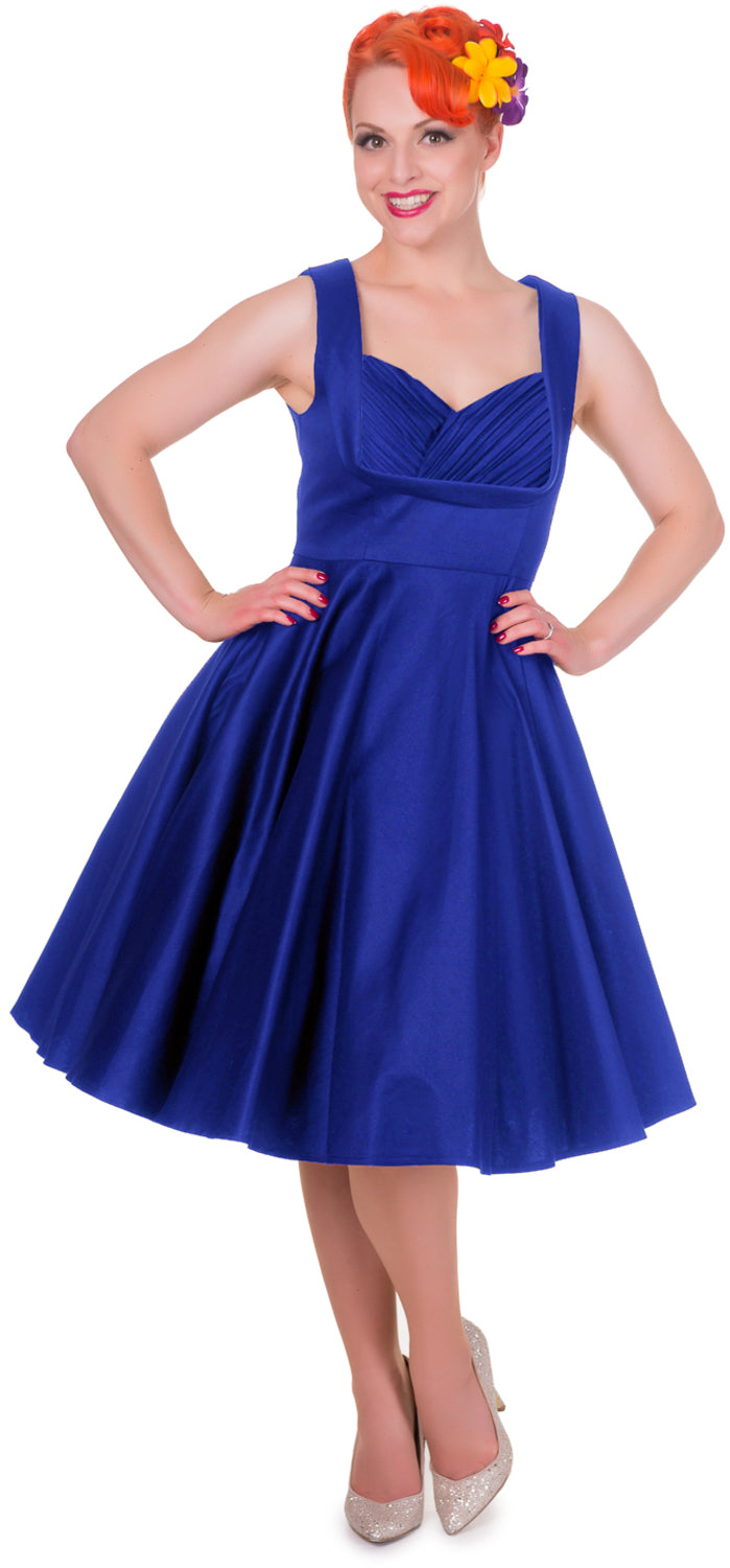 PRE-ORDER Grace Pleated 50's Style Swing Dress in All Blue