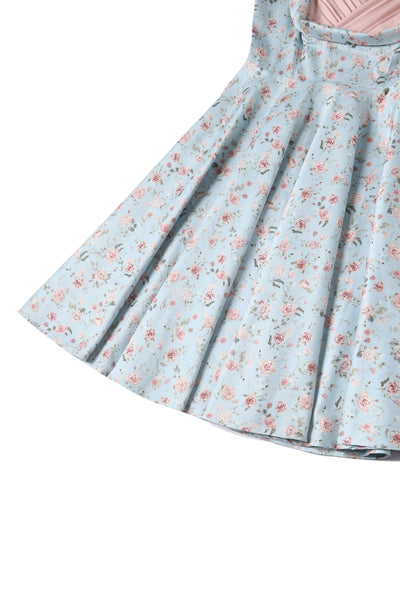 PRE ORDER Grace Pleated Bust Dress in Baby Blue/Pink Floral Print