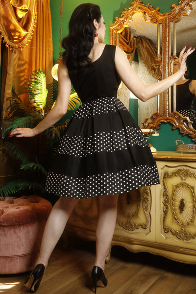 EU STOCK Anna Retro Rockabilly Swing Dress in Black Polka