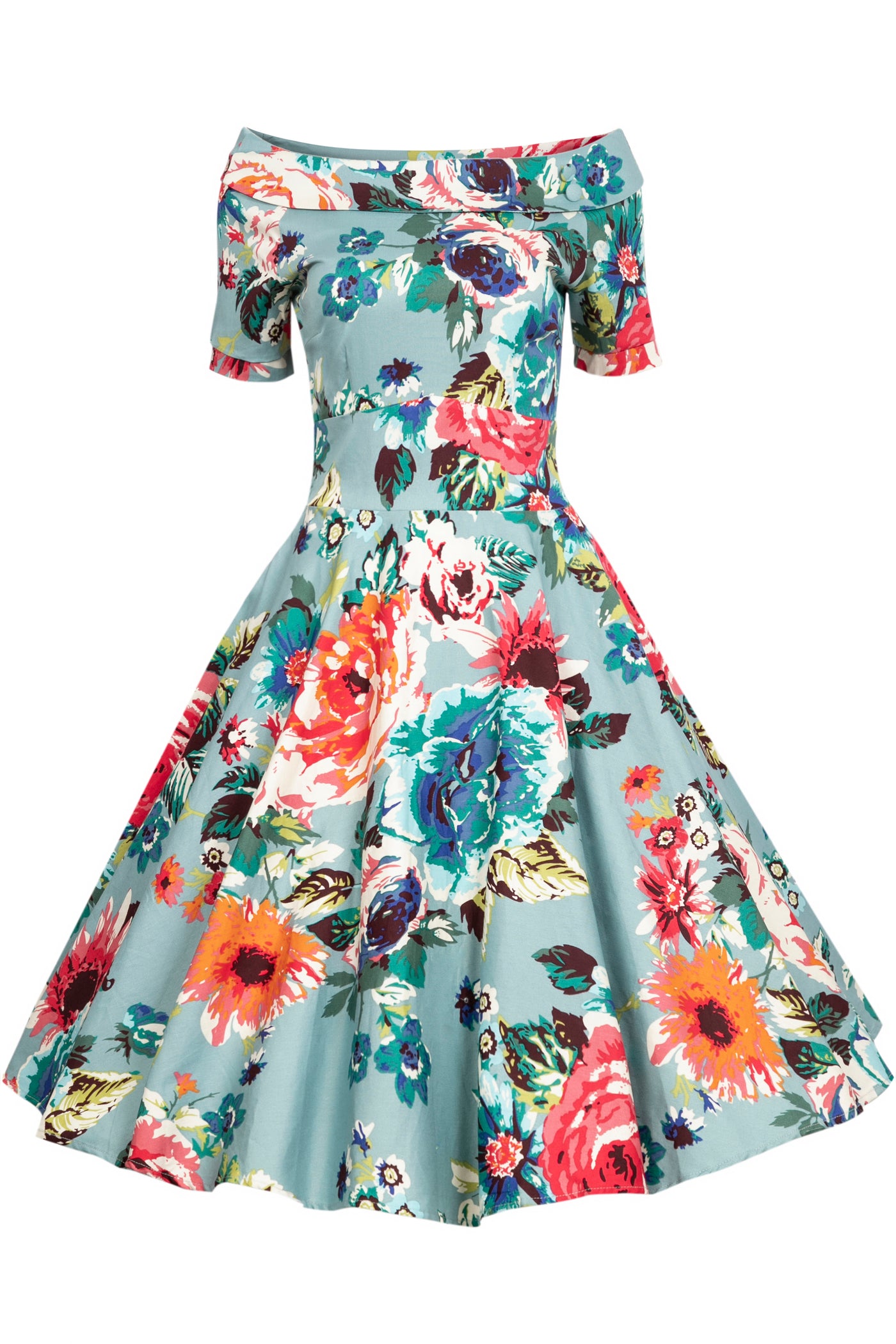 PRE ORDER Darlene Retro Swing Dress In Blue Floral