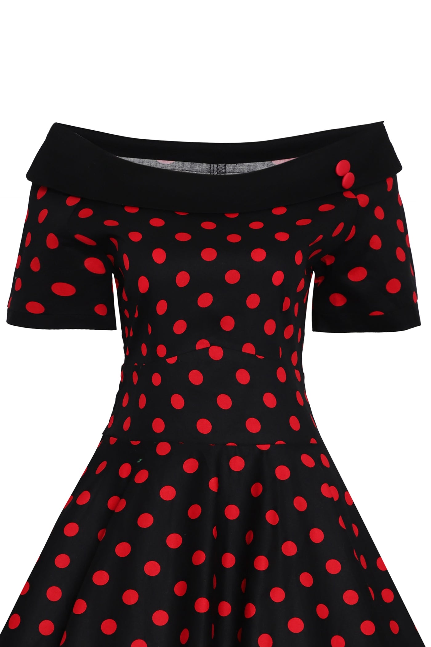 PRE-ORDER Darlene Retro Circle Swing Dress in Black & Red Polka Dots