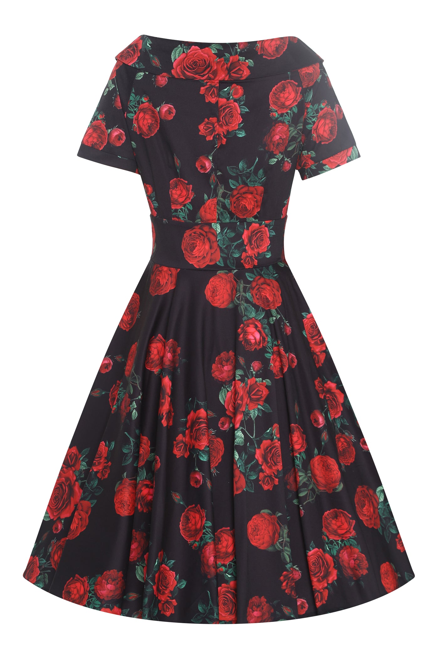 PRE ORDER Darlene Black Vintage-Inspired Red Rose Print Dress