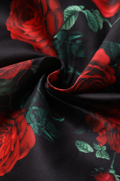 PRE ORDER Darlene Black Vintage-Inspired Red Rose Print Dress