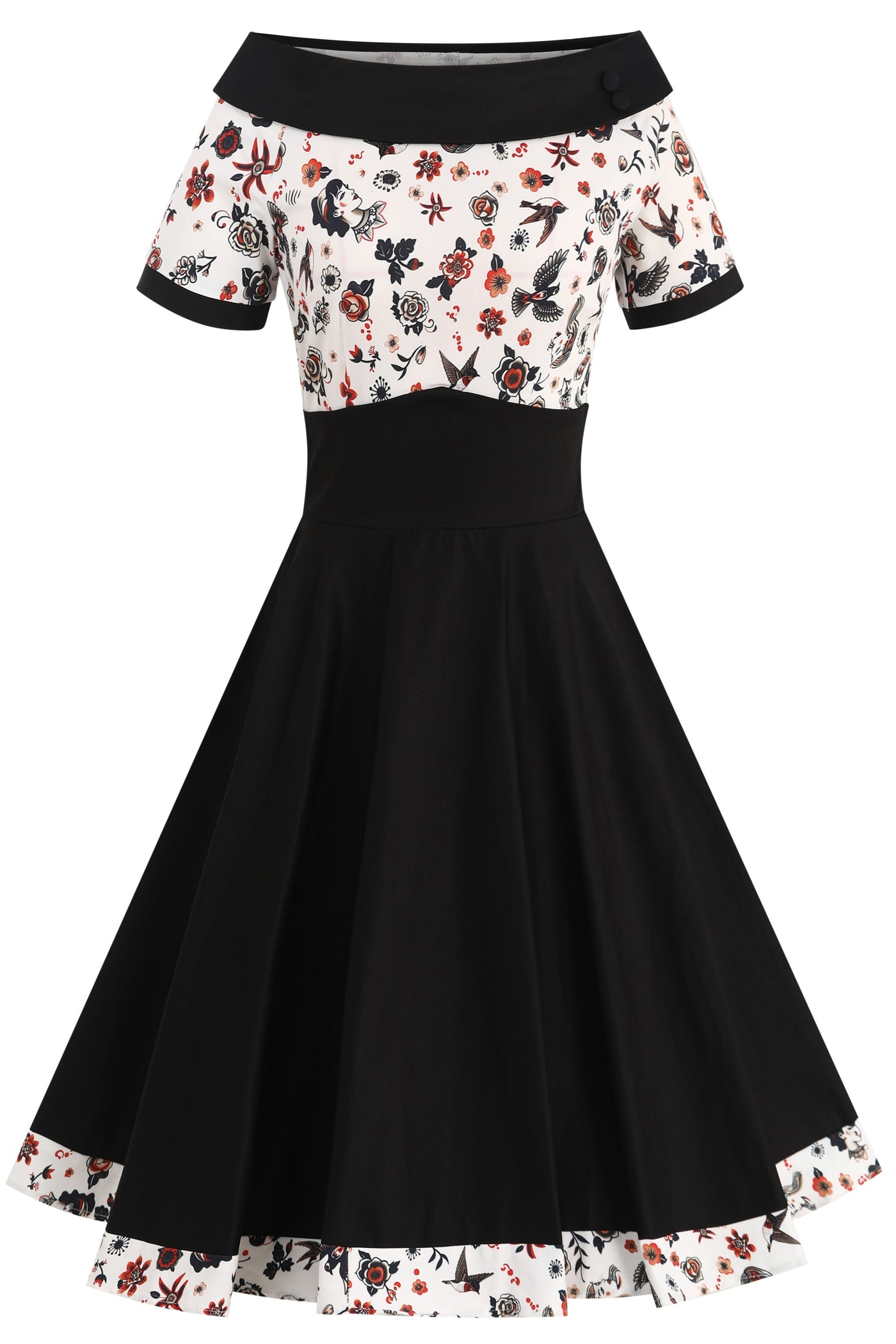 PRE ORDER Darlene 50's Style Black & White Women Print Swing Dress