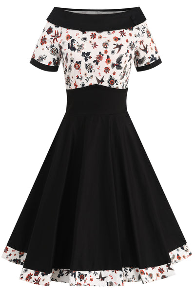 Darlene Black Rockabilly Tattoo Print Swing Dress