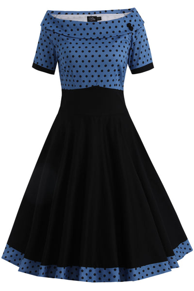 EU STOCK Darlene Blue Rockabilly Polka Dot Swing Dress