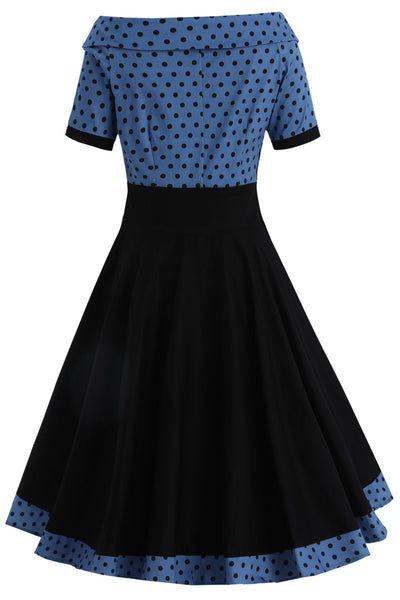 EU STOCK Darlene Blue Rockabilly Polka Dot Swing Dress