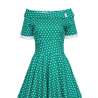 EU STOCK Darlene Full Circle Green Polka Dot Swing Dress