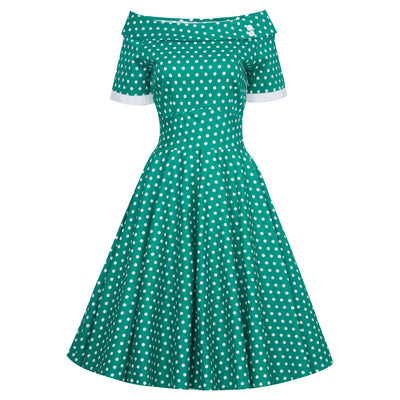 EU STOCK Darlene Full Circle Green Polka Dot Swing Dress