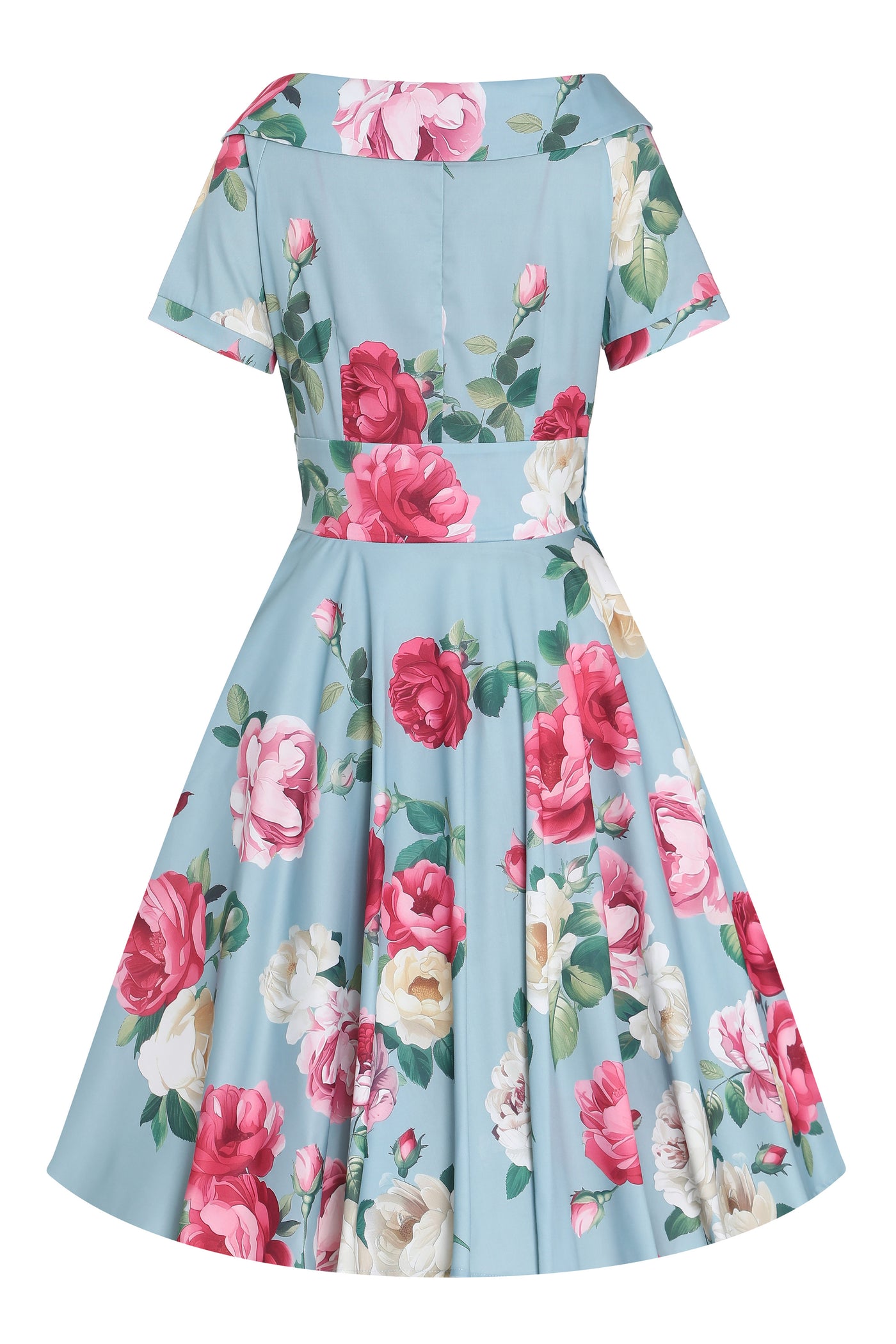 Darlene Powder Blue Vintage-Inspired Peony Print Swing Dress