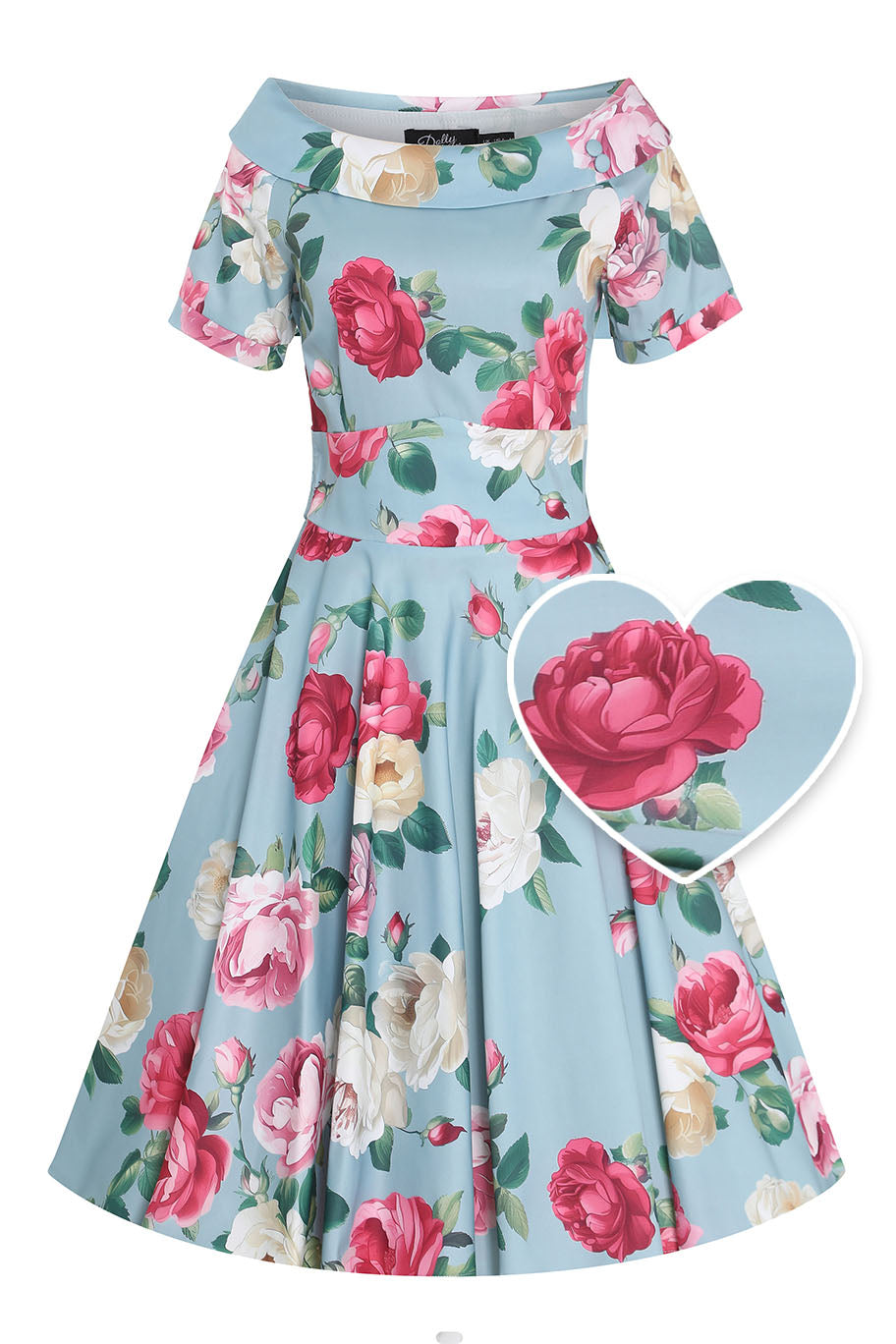 Darlene Powder Blue Vintage-Inspired Peony Print Swing Dress