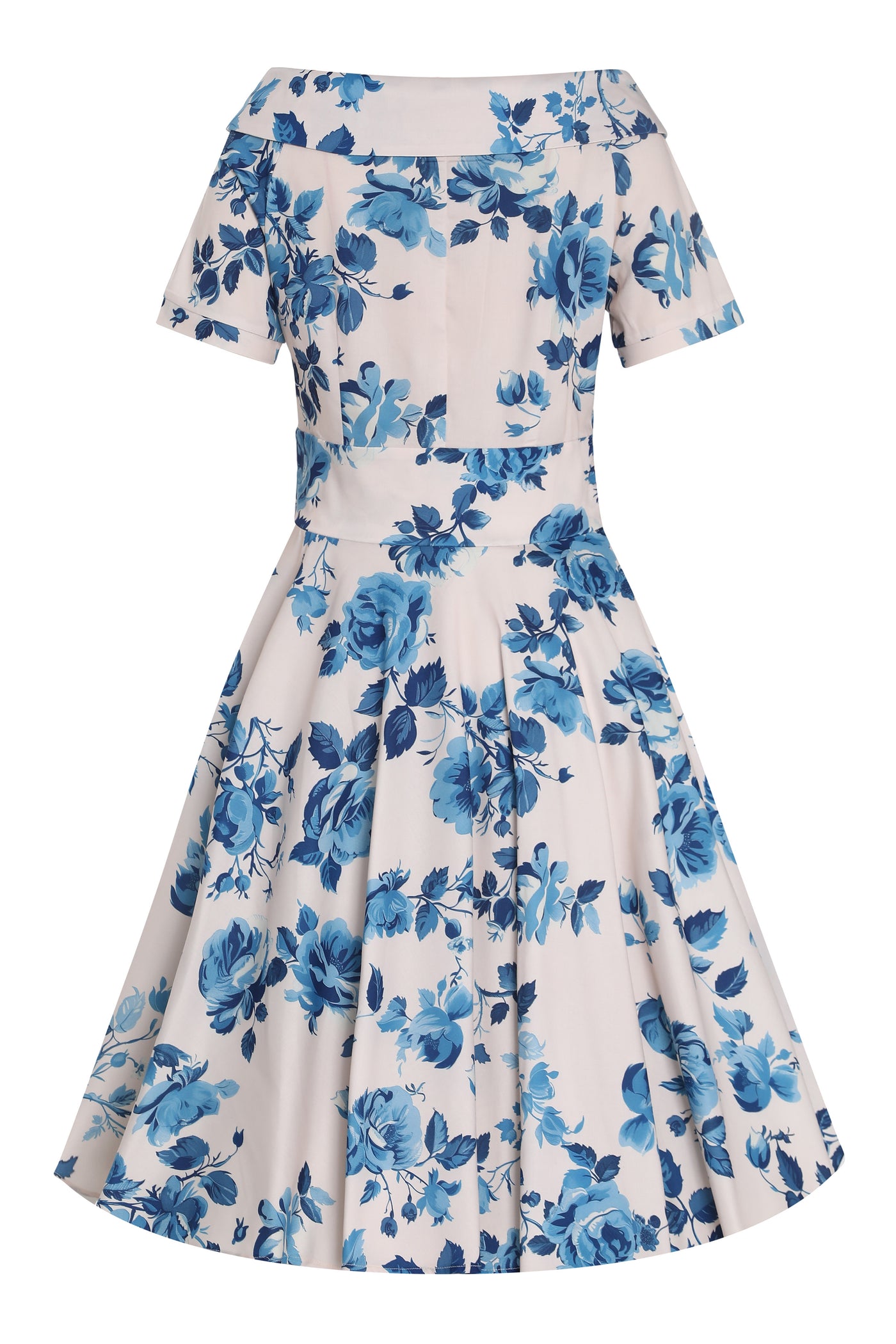 PRE ORDER Darlene White Vintage-Inspired Blue Rose Print Dress