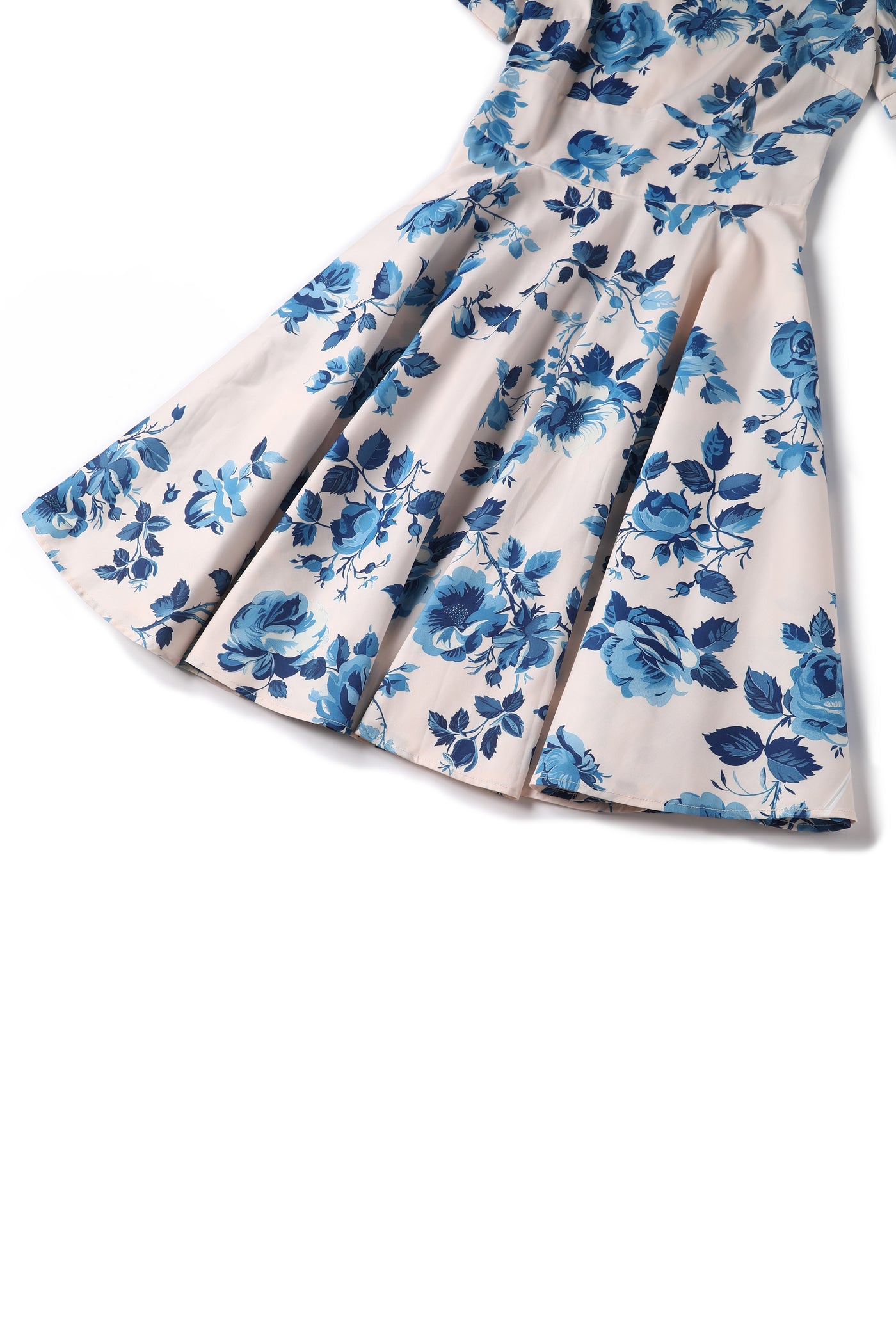 PRE ORDER Darlene White Vintage-Inspired Blue Rose Print Dress