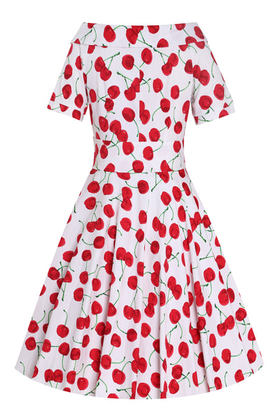 EU STOCK Darlene White Vintage-Inspired Cherry Print Dress