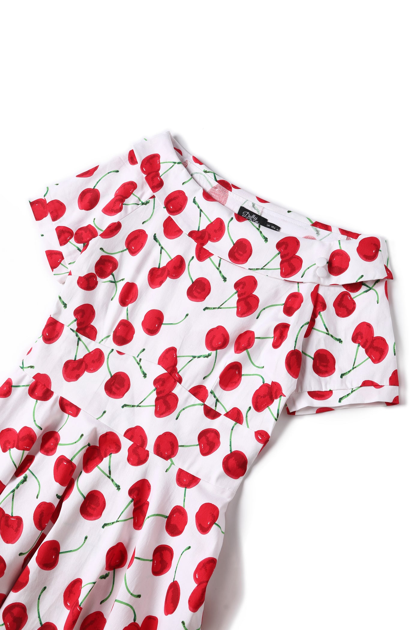 EU STOCK Darlene White Vintage-Inspired Cherry Print Dress