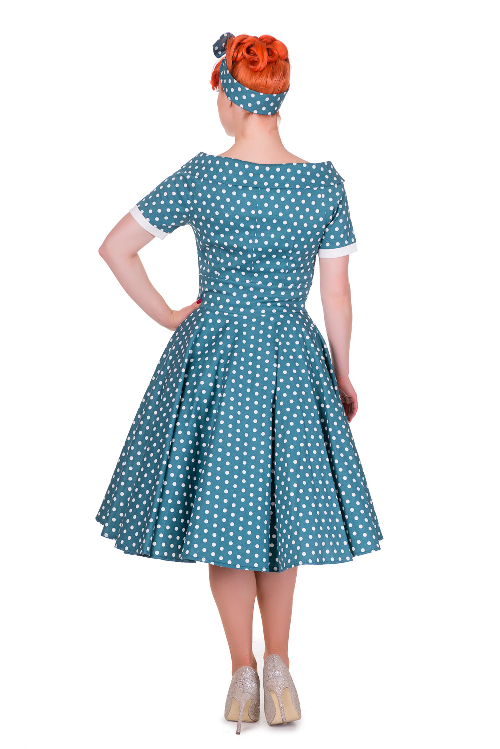 Darlene Retro Full Circle Swing Dress in Peacock Blue