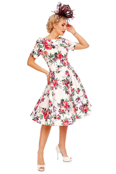 EU STOCK Darlene Retro White Floral  Swing Dress