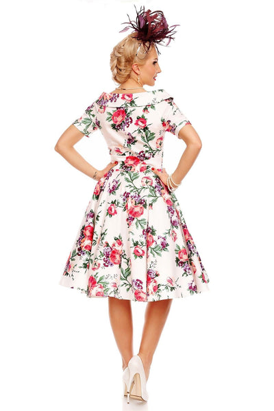 EU STOCK Darlene Retro White Floral  Swing Dress