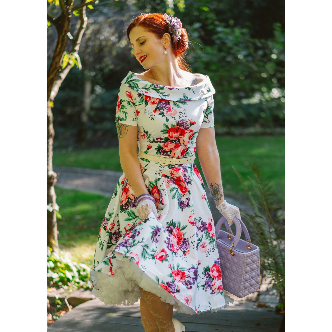 EU STOCK Darlene Retro White Floral  Swing Dress