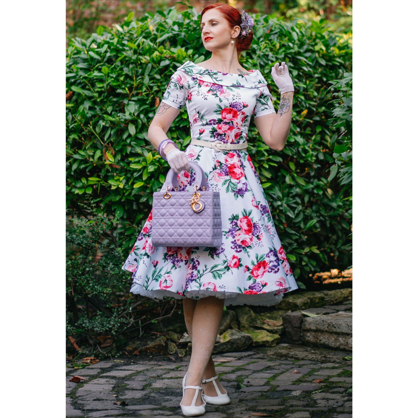 EU STOCK Darlene Retro White Floral  Swing Dress