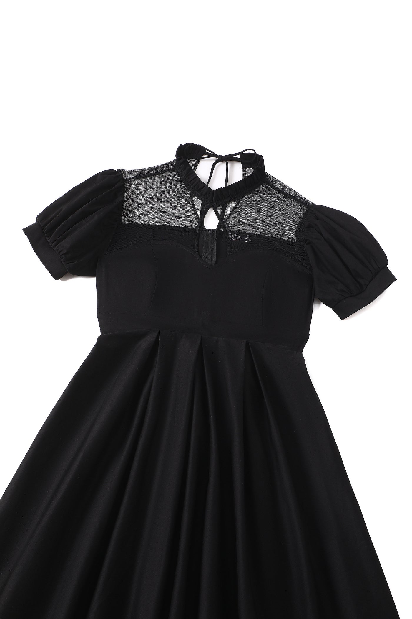 PRE-ORDER Pamela Lace Polka Dot Tie Neckline Cotton Dress - Black