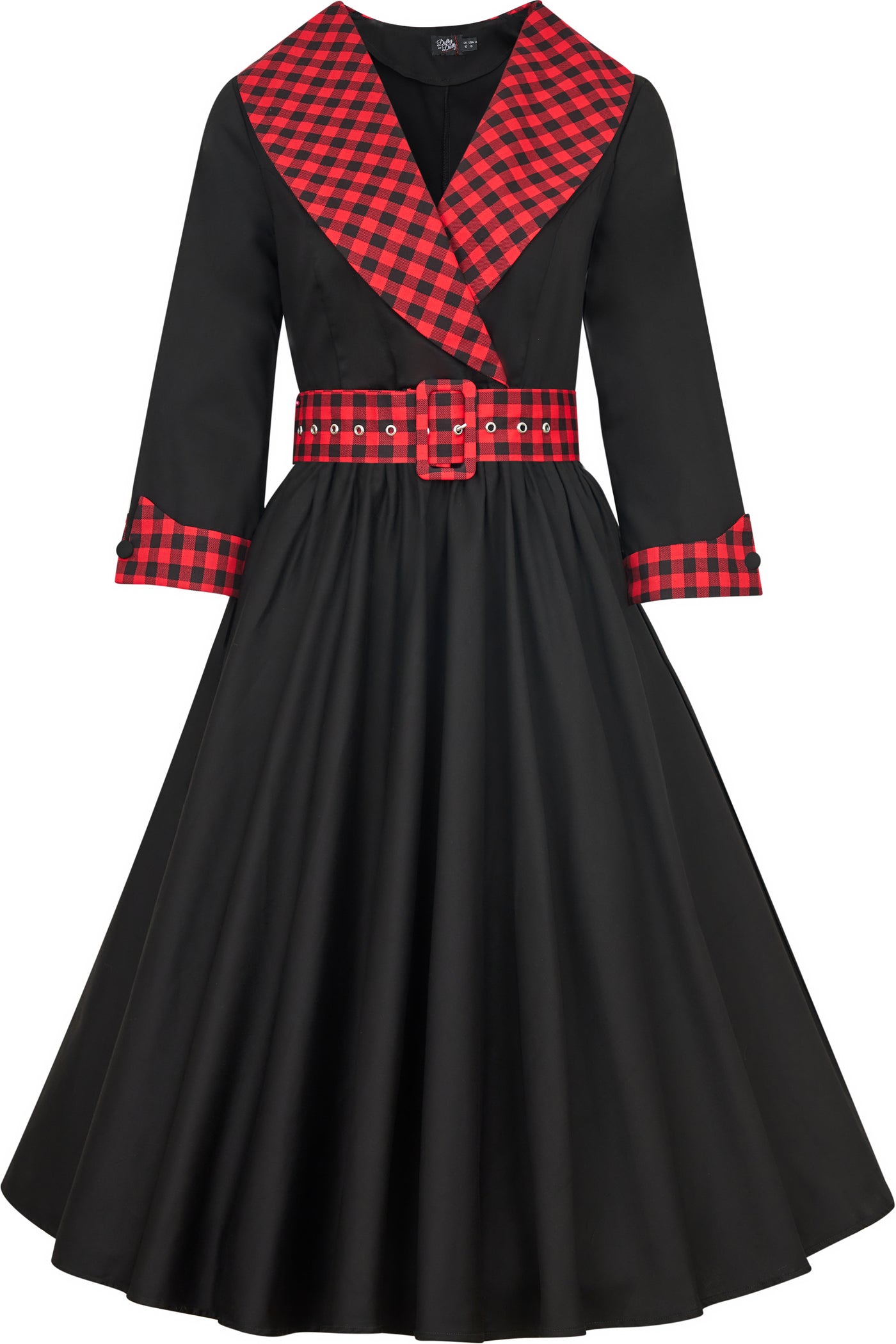 PRE ORDER Tiffany 50's Black with Red Tartan Collar Coat Dress