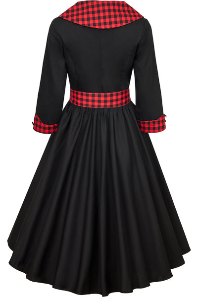 PRE ORDER Tiffany 50's Black with Red Tartan Collar Coat Dress