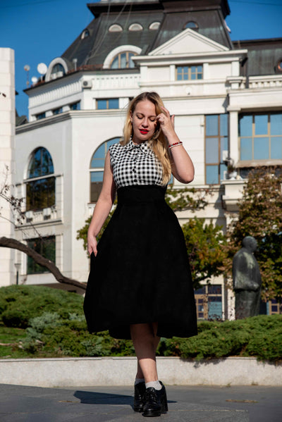 EU STOCK Lisa Black White Gingham Collared Swing Dress