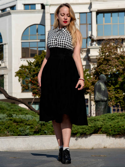 EU STOCK Lisa Black White Gingham Collared Swing Dress