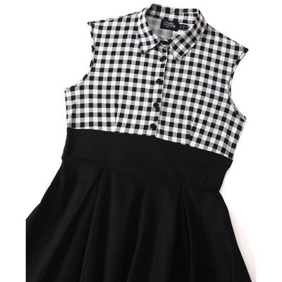 EU STOCK Lisa Black White Gingham Collared Swing Dress