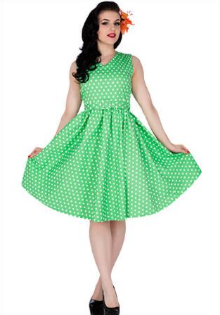 Wendy Retro Polka Dot Rockabilly Dress in Light Green