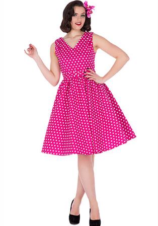 Wendy Retro Polka Dot Rockabilly Dress in Hot Pink