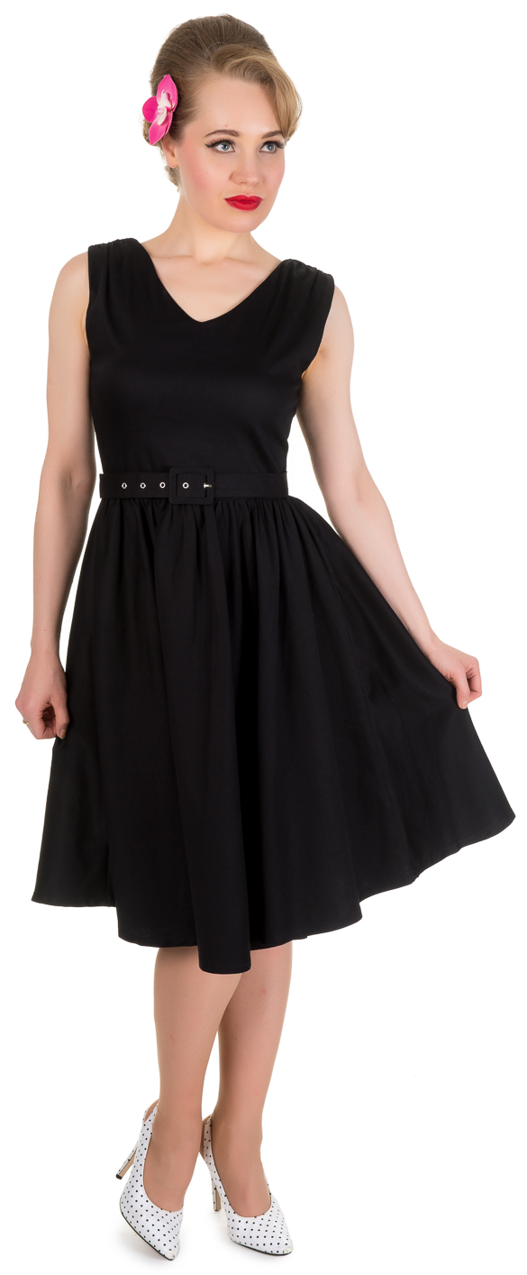 Charlotte V-Neck Rockabilly Swing Dress in Black